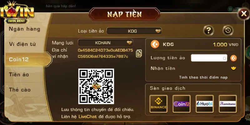 Nạp tiền bằng Coin12 tại iWin an toàn và bảo mật